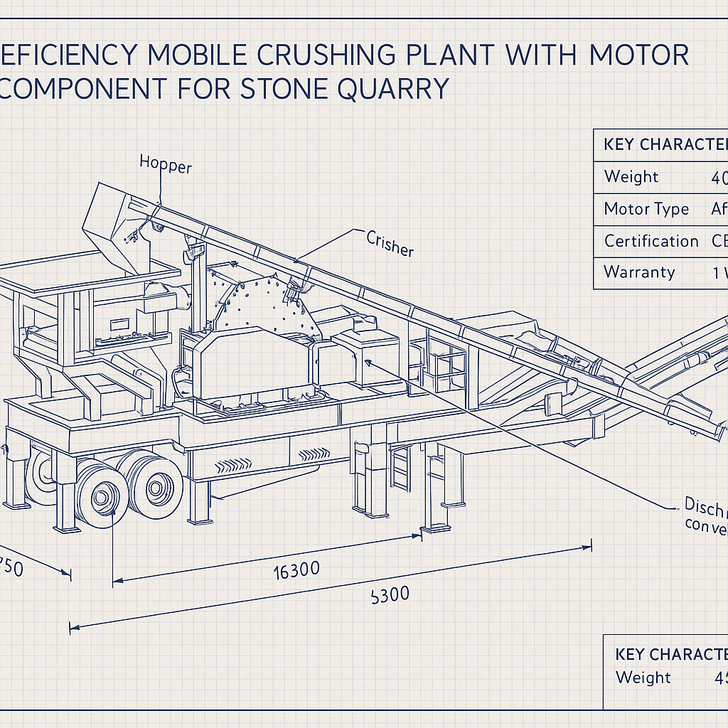 High Efficiency Mobile Crushing Plant with Motor Core Component for Stone Quarry — labelled 3D blueprint