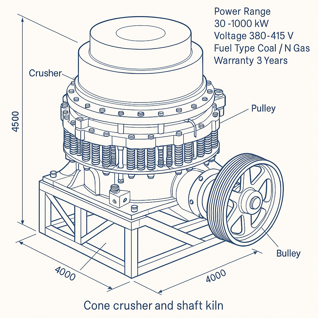 Cone Crusher Shaft Kiln with Crusher — labelled 3D blueprint