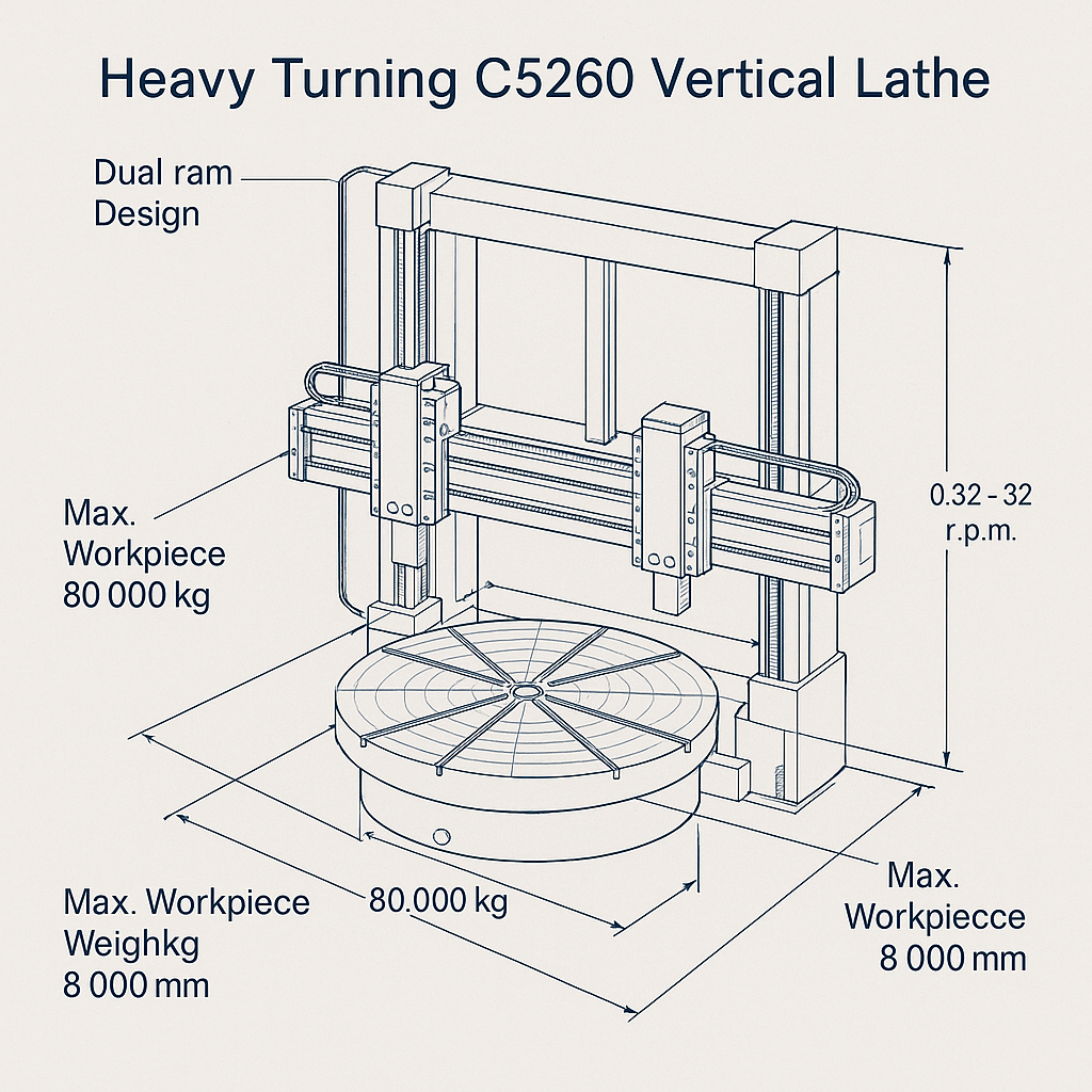Heavy Turning C5260 Vertical Lathe — labelled 3D blueprint