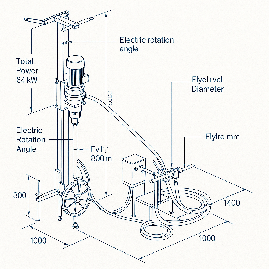 High-Performance 64 kW Wire Saw Machine for Precision Cutting — labelled 3D blueprint