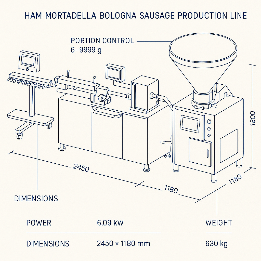 Ham Mortadella Bologna Sausage Production Line — labelled 3D blueprint