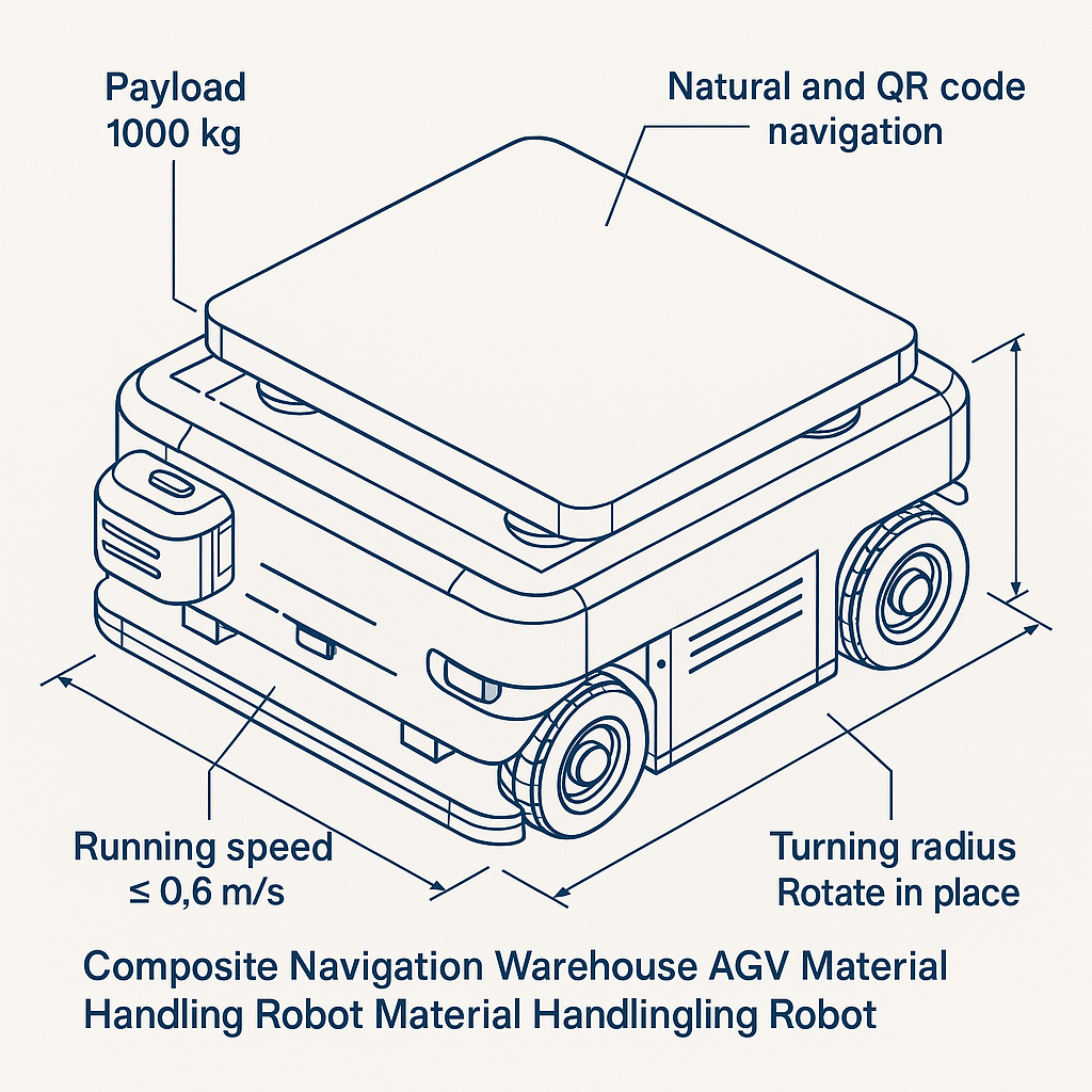 Composite Navigation Warehouse AGV Material Handling Robot — labelled 3D blueprint