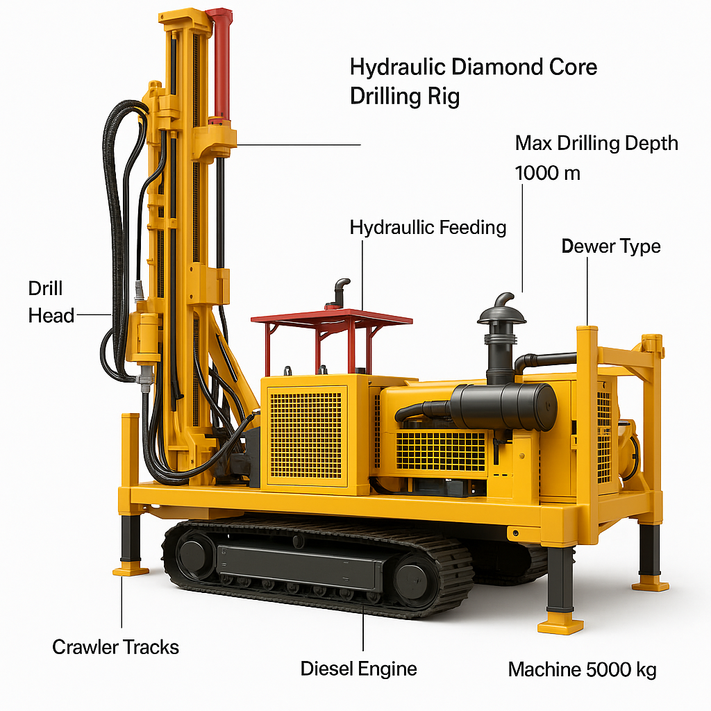 Hydraulic Diamond Core Drilling Rig — labelled 3D render