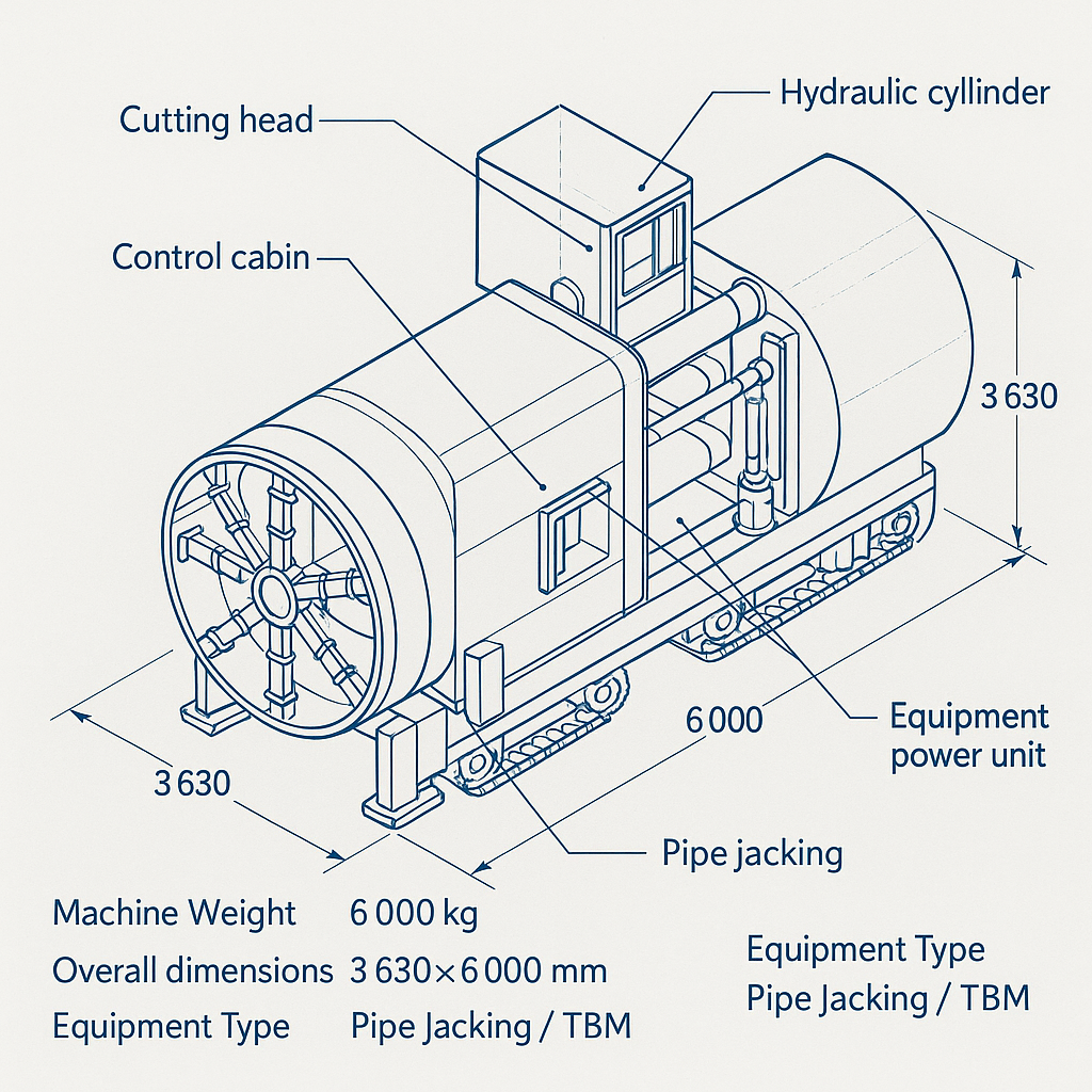 APIE Pipe Jacking Tunnel Engineering Equipment — labelled 3D blueprint