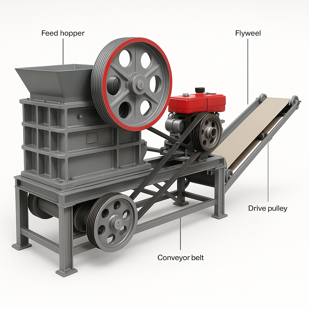Mobile Jaw Crusher for Stone, Ore and Coal Crushing — labelled 3D render