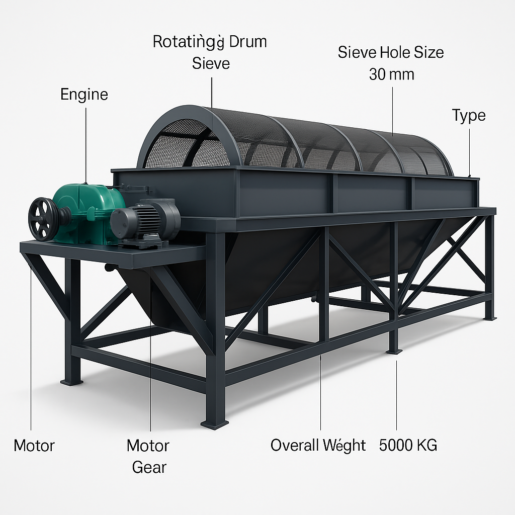 Mobile Soil Vibrating Screen for Gold Mine Rotating Drum Sieve — labelled 3D render