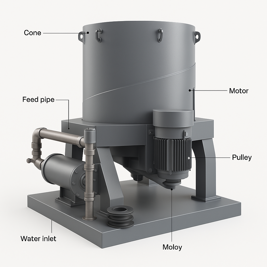 Gold Centrifugal Concentrator — labelled 3D render