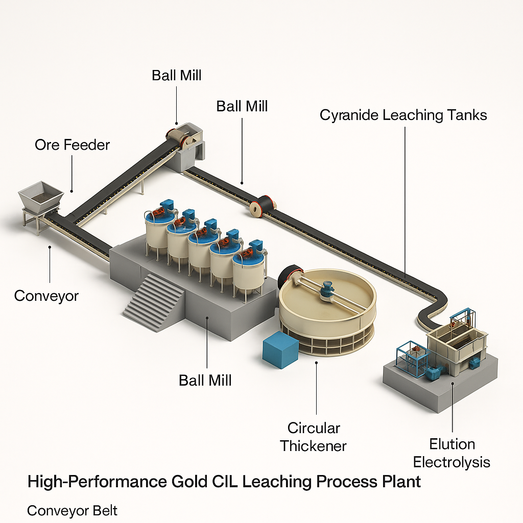 High Performance Gold CIL Leaching Process Plant — labelled 3D render