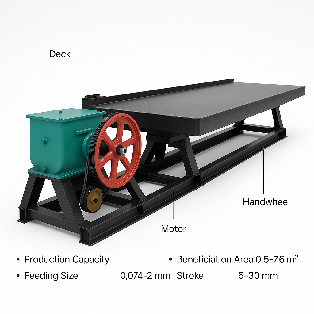 Gold Mining Gravity Concentrator Shaking Table — labelled 3D render