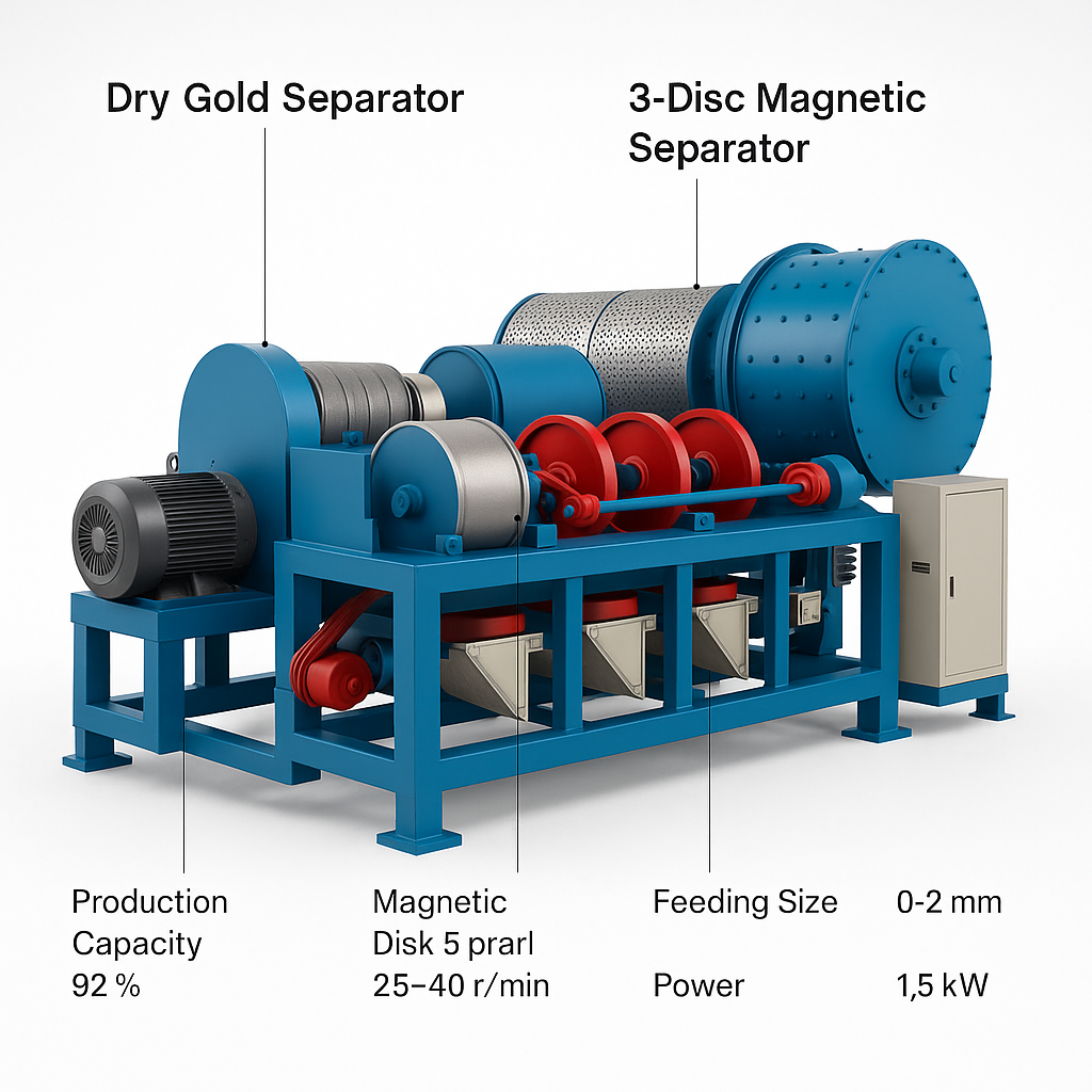 Dry Gold Separator 3-Disc Magnetic Separator with Motor — labelled 3D render