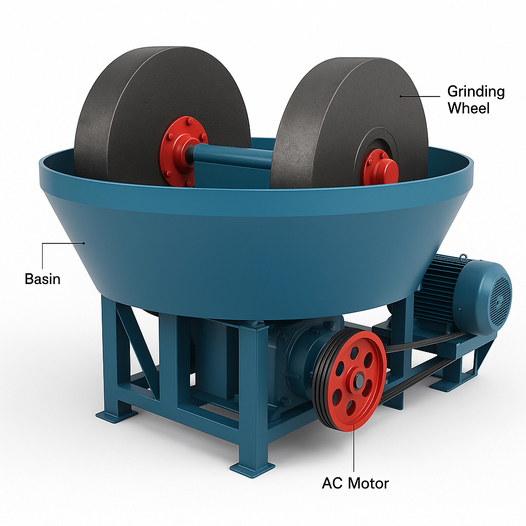 Wet Pan Mill Gold Grinding Mining Separator Machine — labelled 3D render
