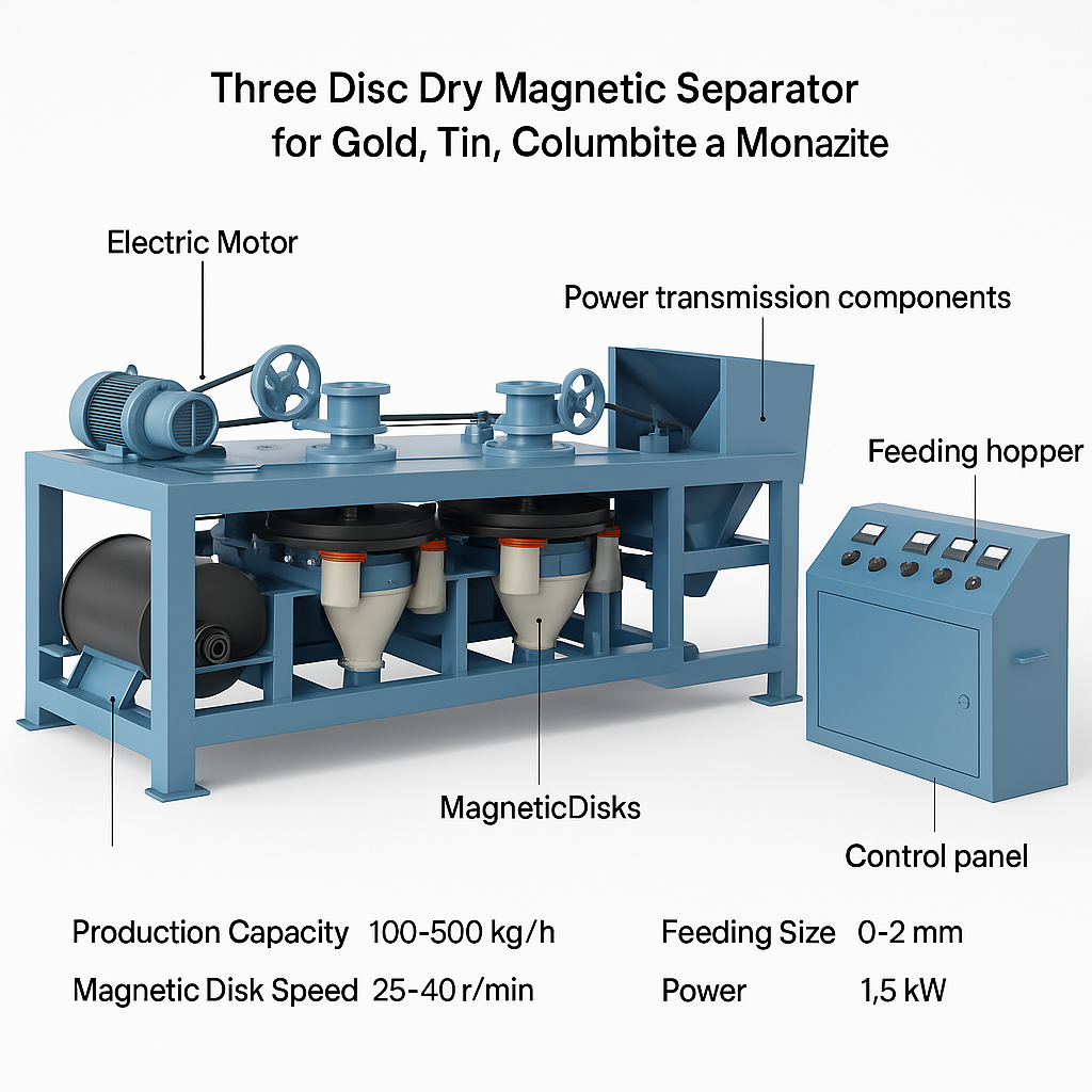 Three Disc Dry Magnetic Separator for Gold, Tin, Columbite and Monazite — labelled 3D render