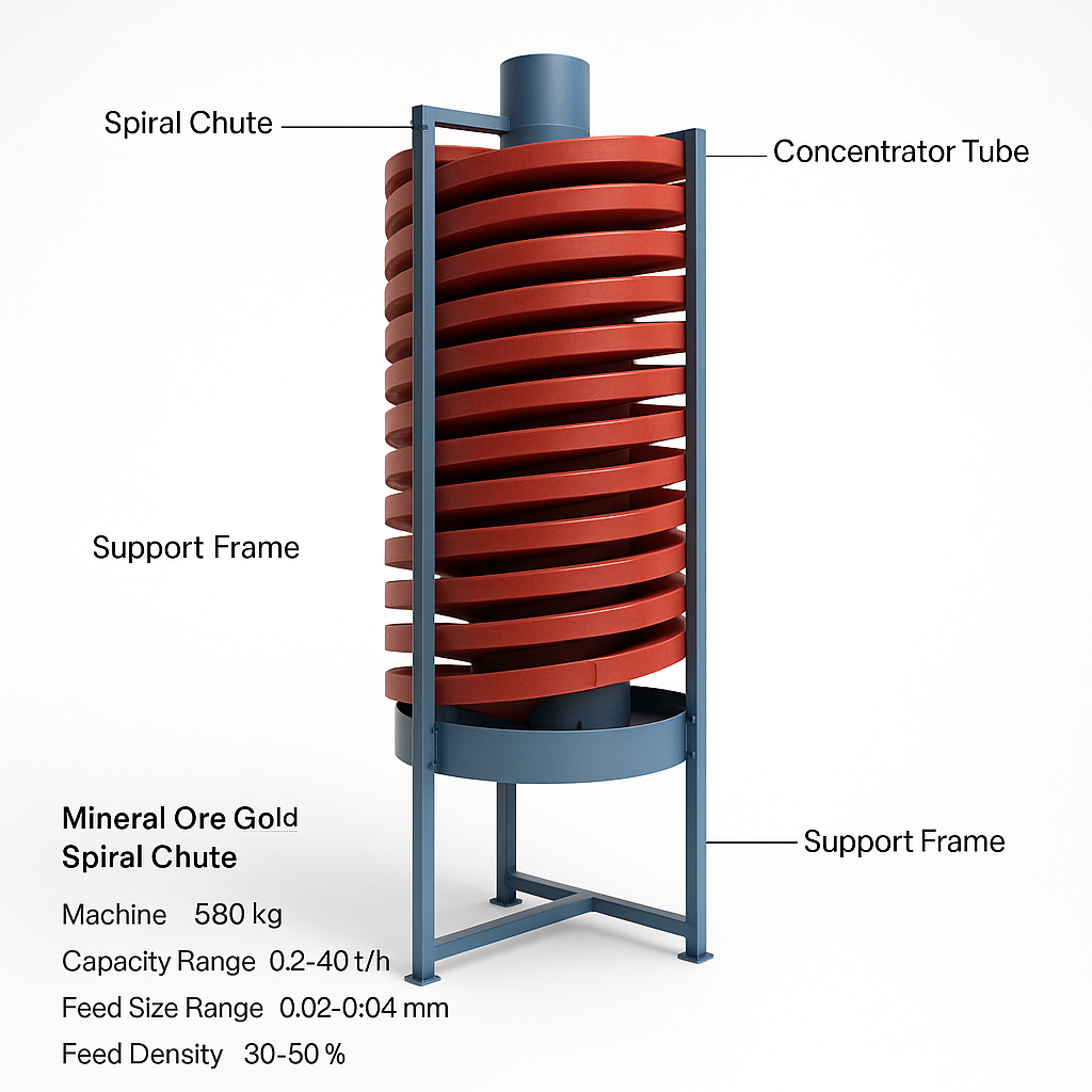 Mineral Ore Gold Spiral Chute for Gold Processing Plants — labelled 3D render