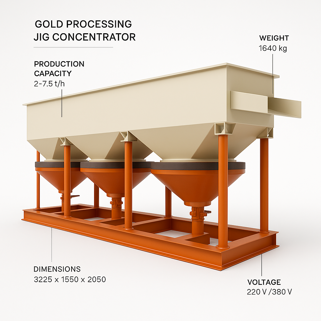 Gold Processing Jig Concentrator Machine — labelled 3D render