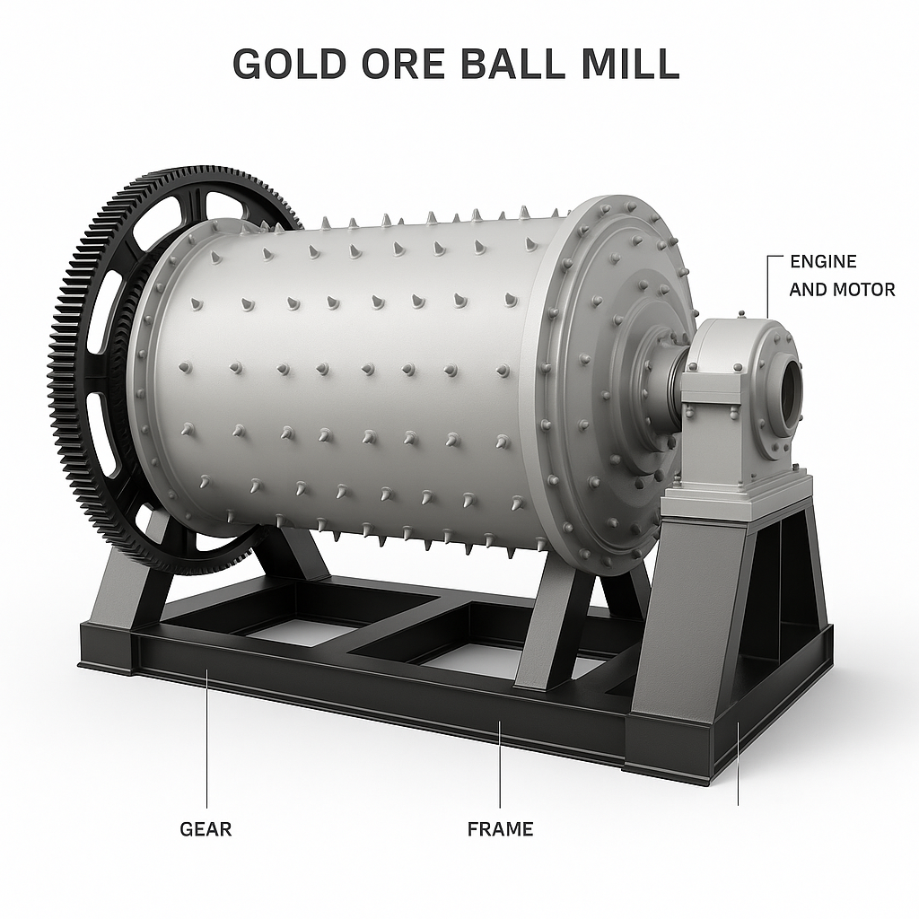 Gold Ore Ball Mill Machine — labelled 3D render