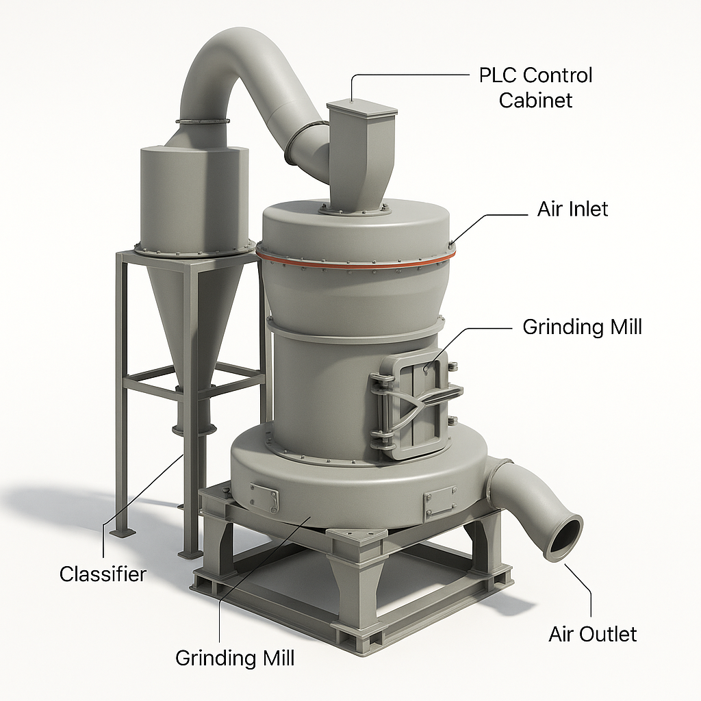 MTW Raymond Vertical Mill Powder Grinding Machine — labelled 3D render