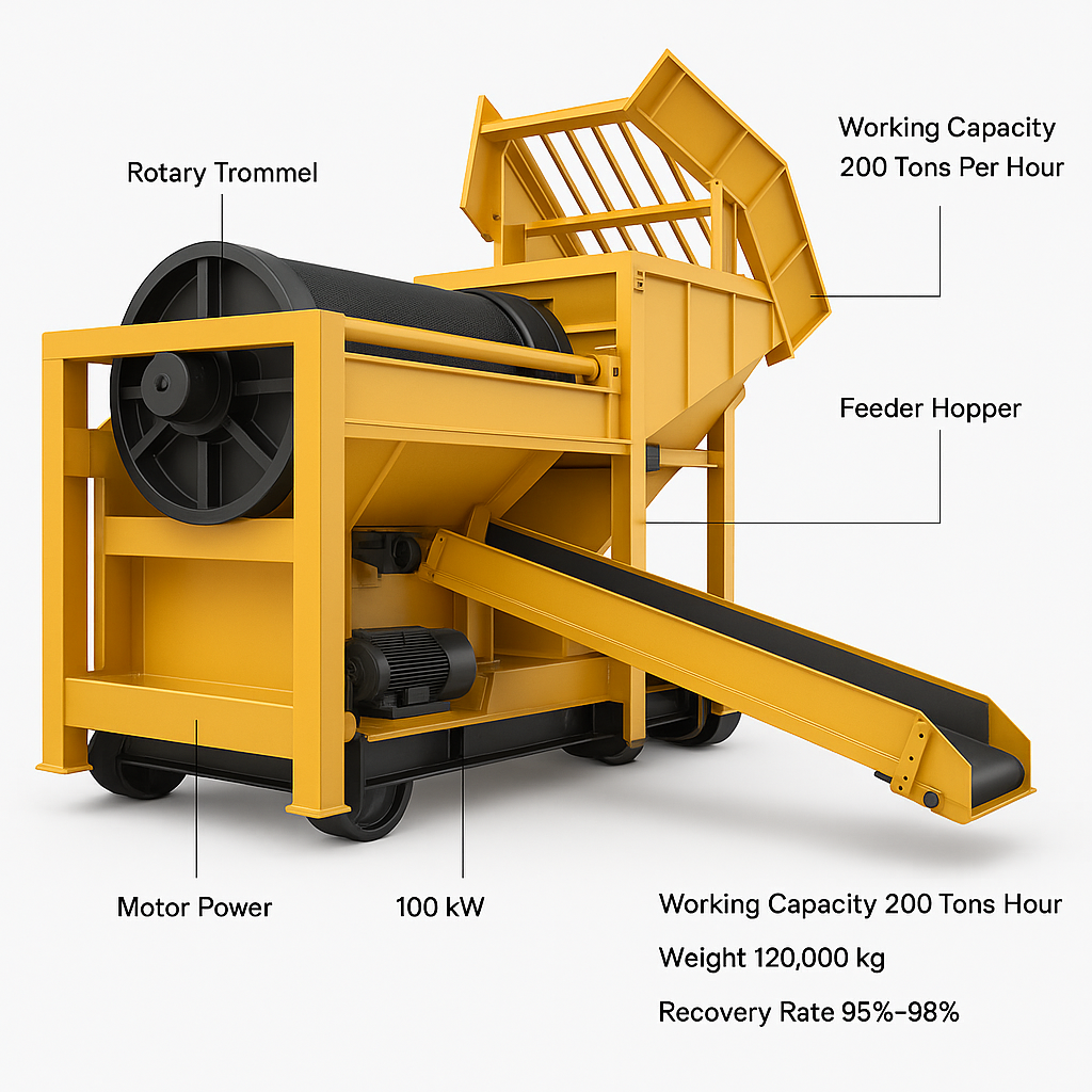 Mobile Gold Recovery Plant 200 Tons Per Hour — labelled 3D render