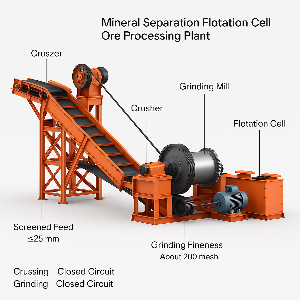 Mineral Separation Flotation Cell Ore Processing Plant — labelled 3D render