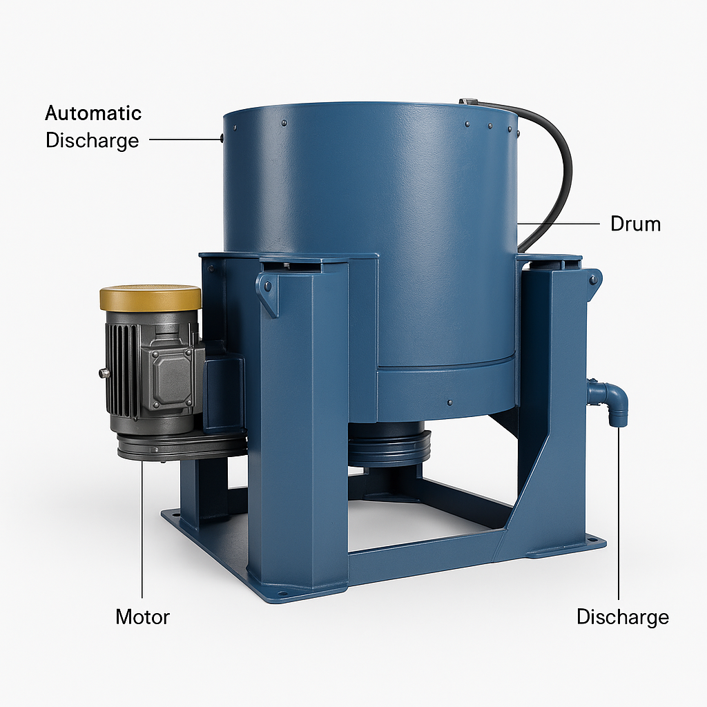Automatic Discharge Gravity Gold Centrifugal Concentrator — labelled 3D render