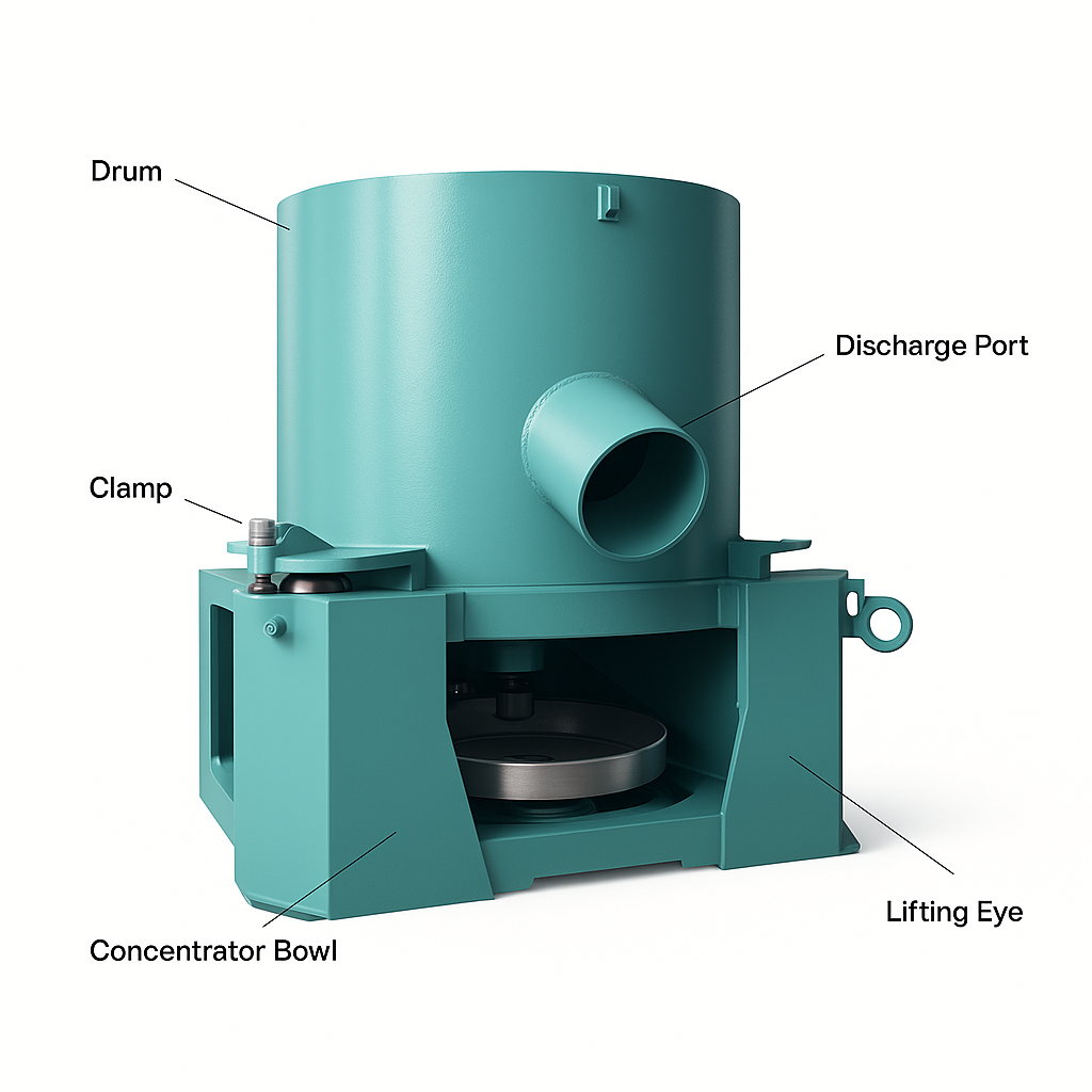 Gold Centrifugal Concentrator for Gold Beneficiation — labelled 3D render