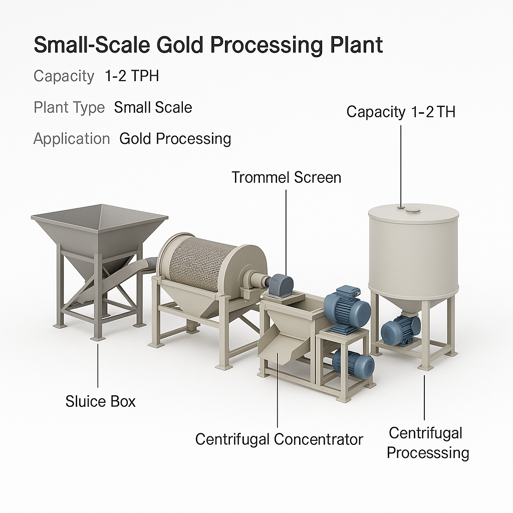 Small Scale Gold Processing Plant 1-2 TPH — labelled 3D render
