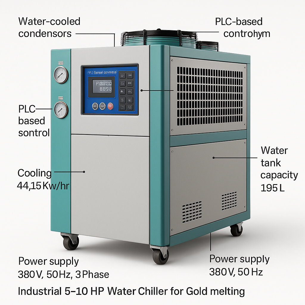 Industrial 5-10HP Water Chiller for Gold Melting — labelled 3D render