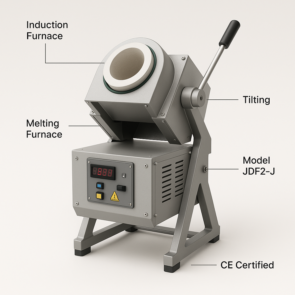 Tilting Gold Melting Induction Furnace Machine — labelled 3D render