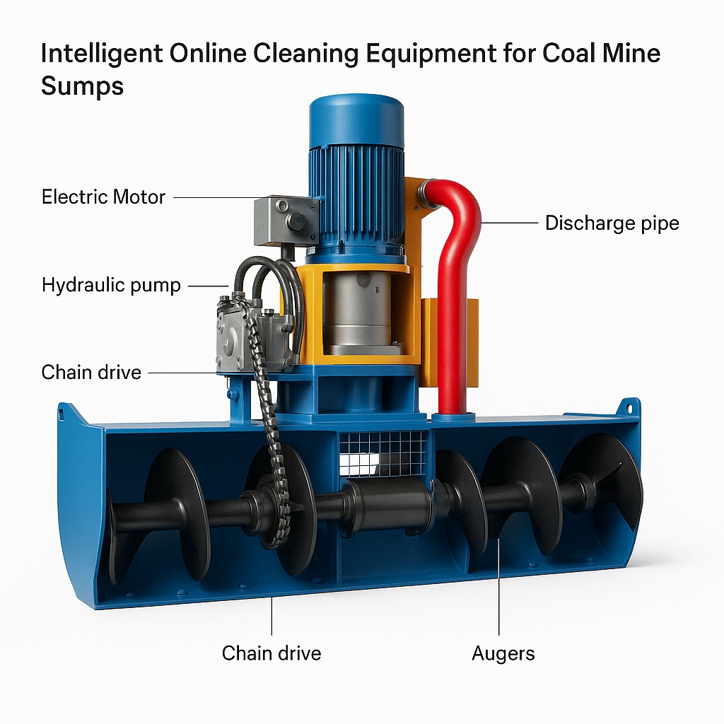 Intelligent Online Cleaning Equipment for Coal Mine Sumps — labelled 3D render