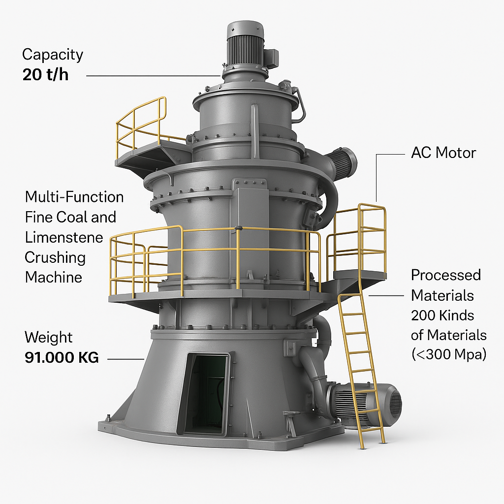 Multi-Function Fine Coal and Limestone Crushing Machine — labelled 3D render