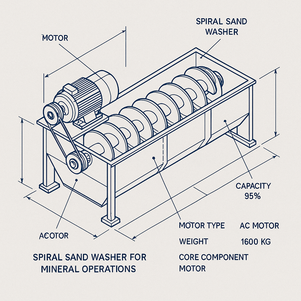 Spiral Sand Washer for Mineral Processing and Quarry Operations — labelled 3D blueprint