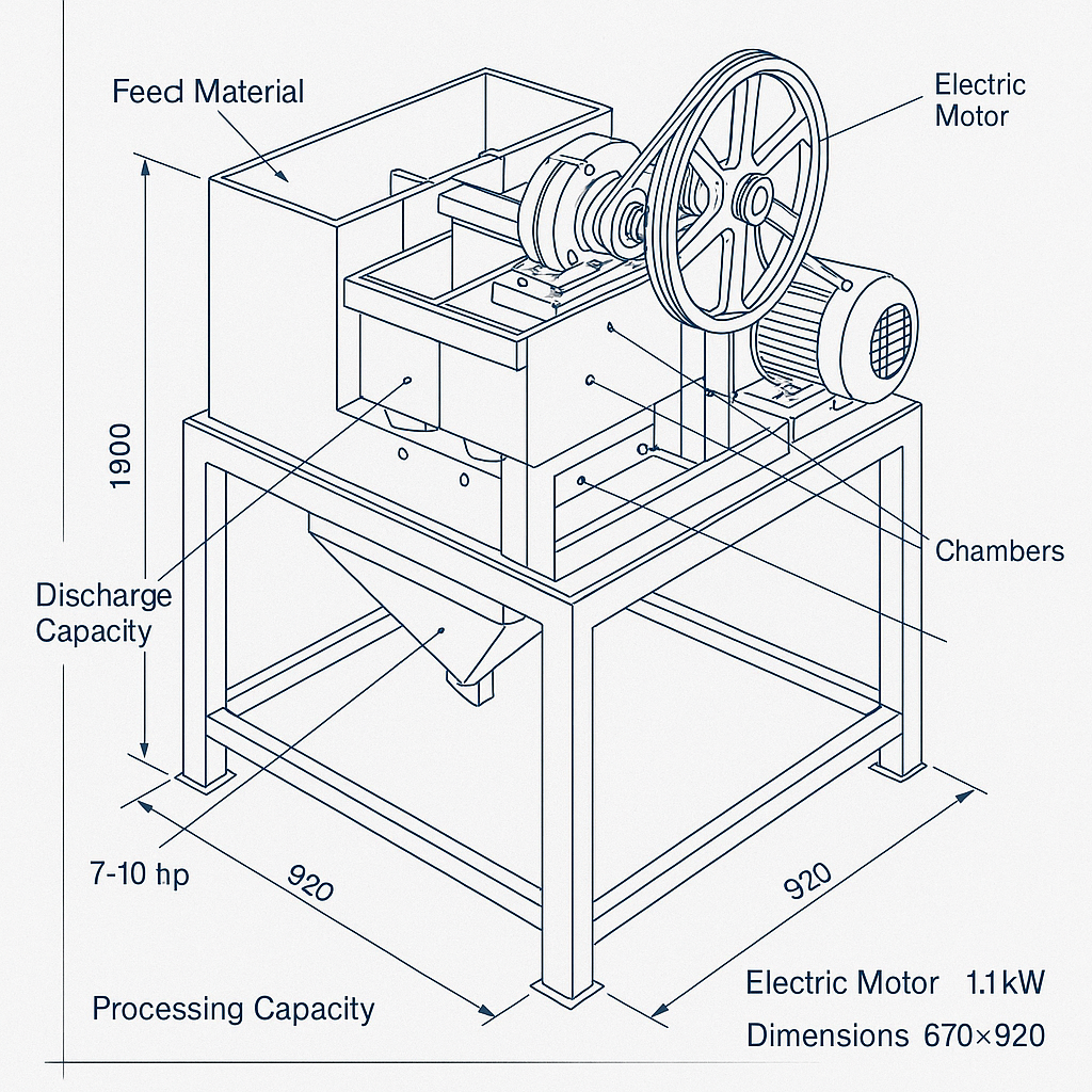 Mineral Processing Diaphragm Jig Machine — labelled 3D blueprint