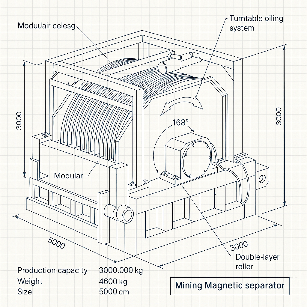 Mining Magnetic Separator — labelled 3D blueprint