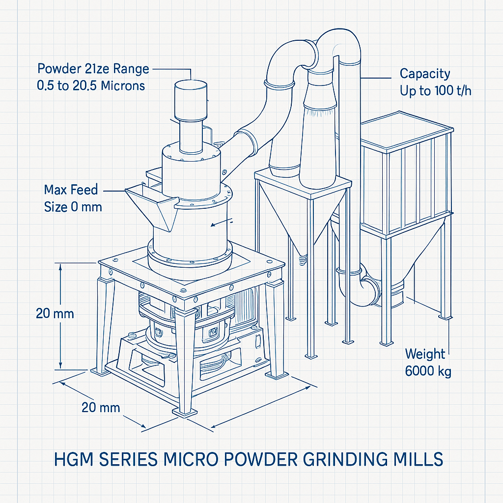 HGM Series Micro Powder Grinding Mills — labelled 3D blueprint