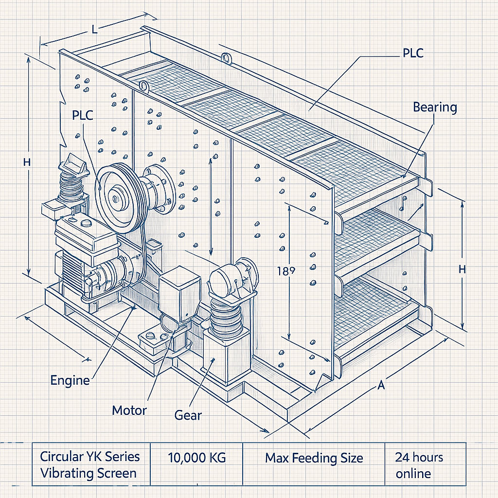 Sand and Gravel Circular YK Series Vibrating Screen — labelled 3D blueprint