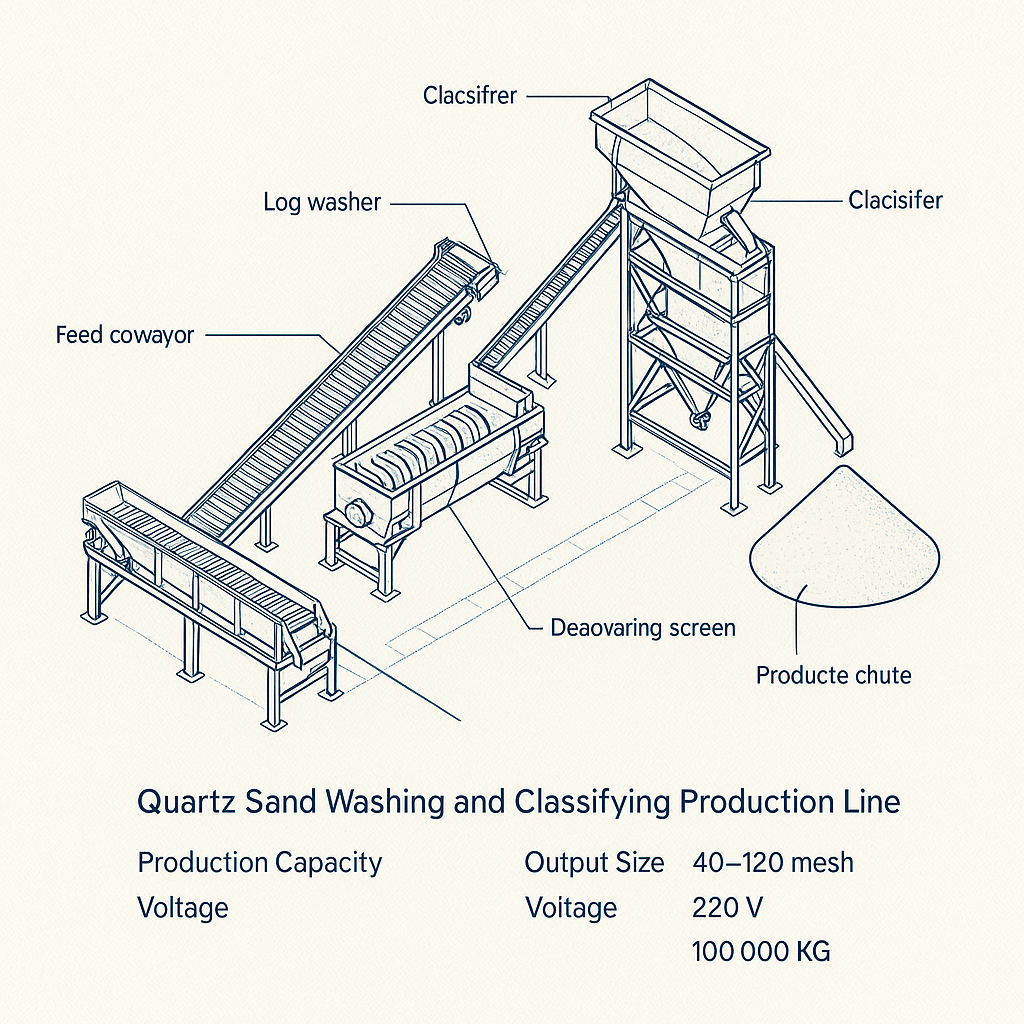 Quartz Sand Washing and Classifying Production Line — labelled 3D blueprint