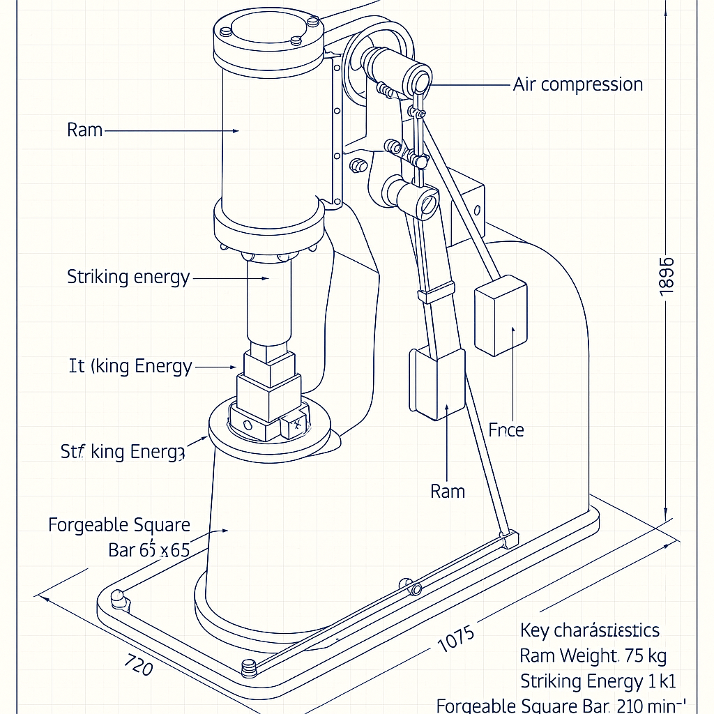 Anyang C41-75L L-Type Pneumatic Power Hammer — labelled 3D blueprint