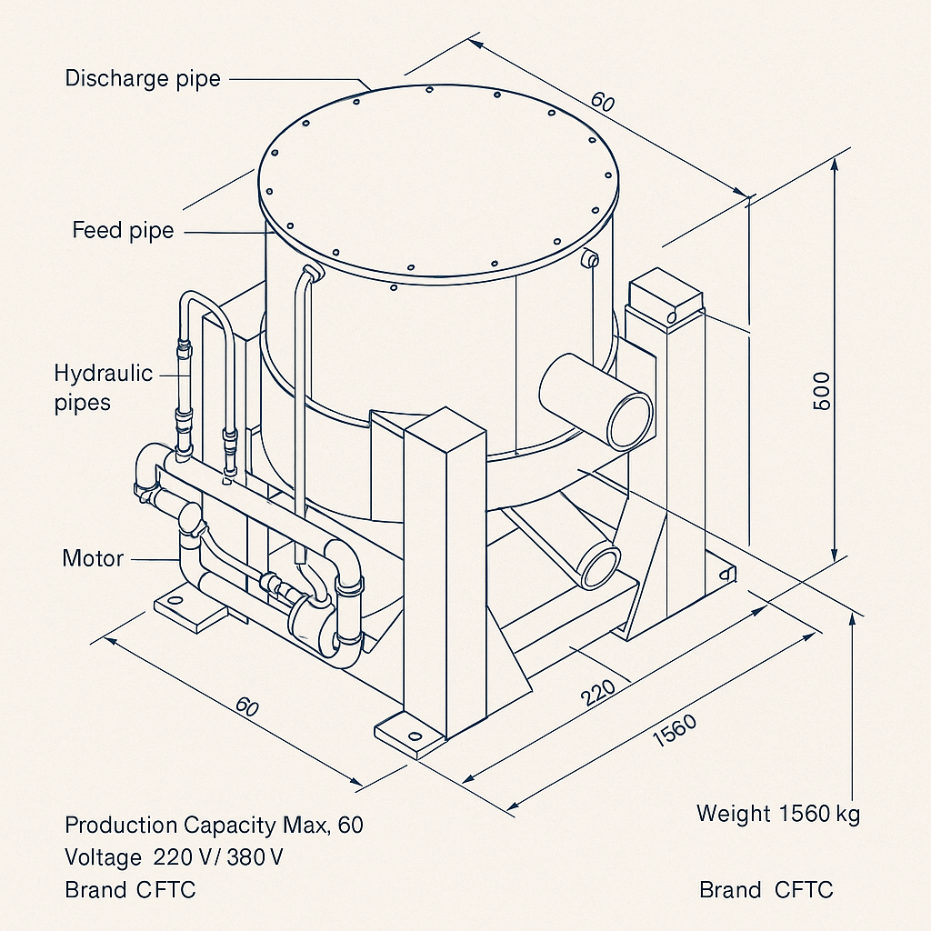 STLB Centrifugal Gold and Diamond Concentrator — labelled 3D blueprint