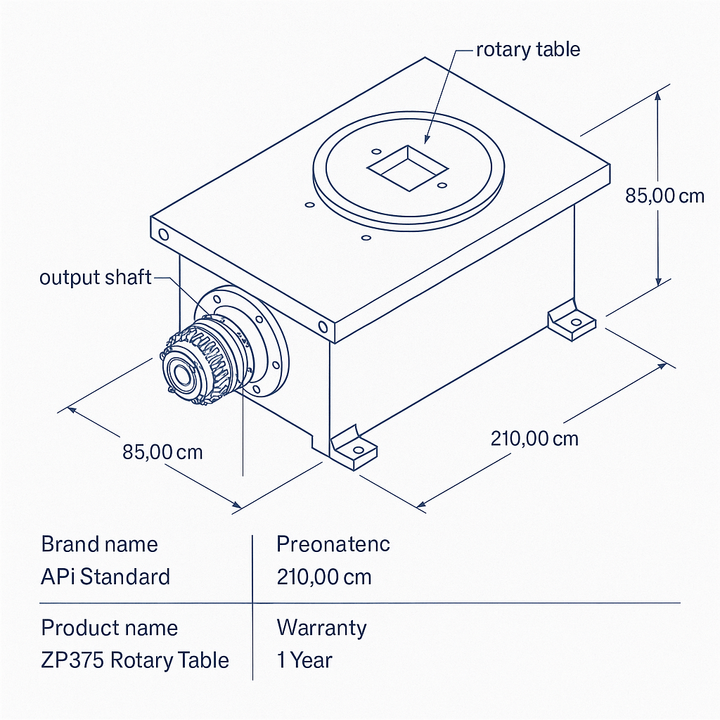 API Standard ZP375 Skid-Mounted Rotary Table — labelled 3D blueprint