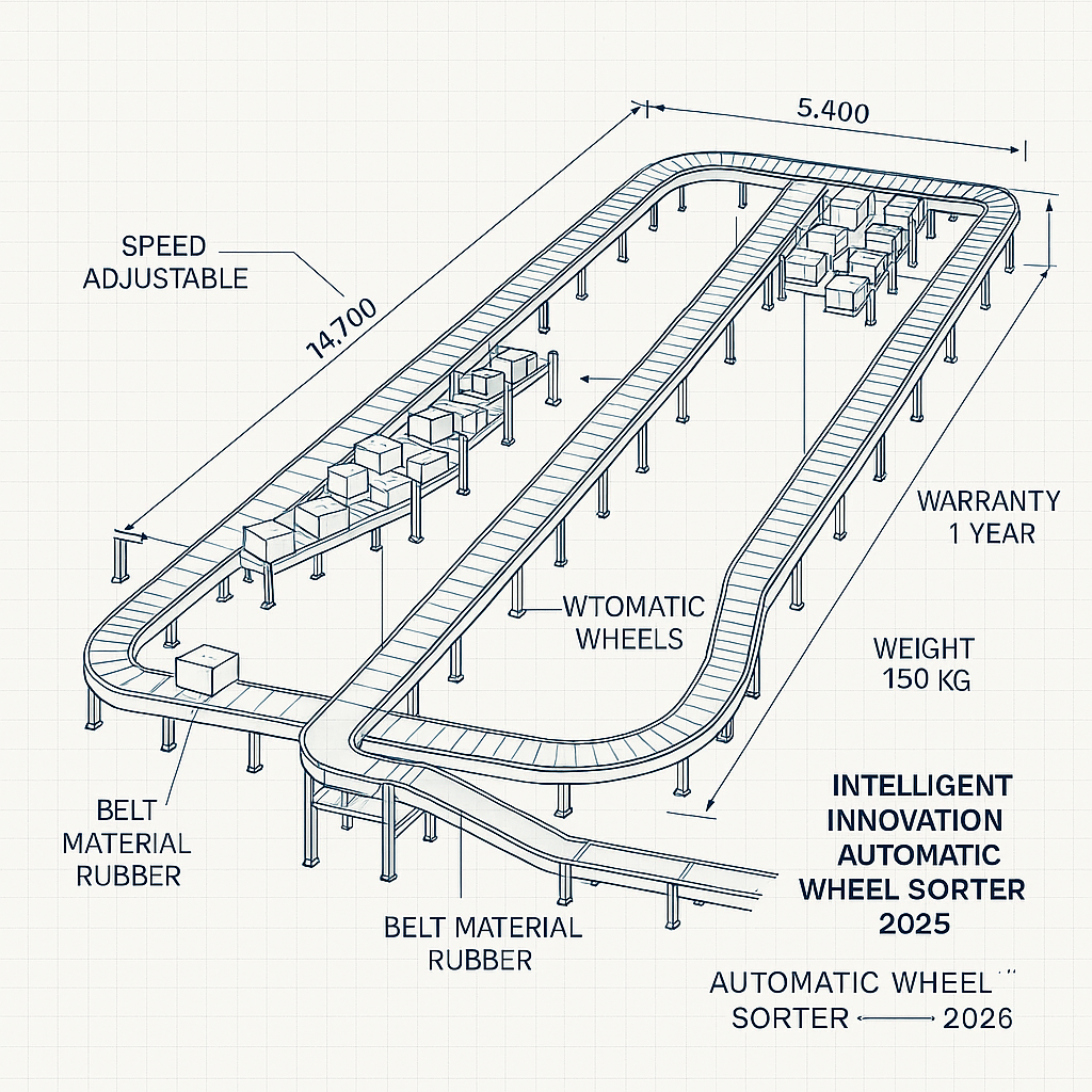 Intelligent Innovation Logistics Automatic Wheel Sorter — labelled 3D blueprint