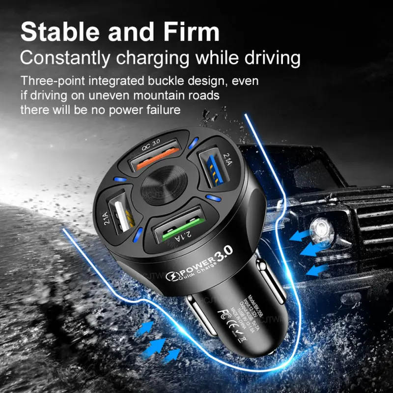 3.1A Portable QC3.0 Phone fast Charger 4 Port Usb Car Charger 35W Quick Car Charger