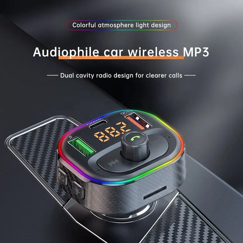 Portable QC 3.0 Type-C Car Flash Charger Dual USB Auto Wireless MP3 Player Handsfree Audio Receiver PD 20W Fast Charger