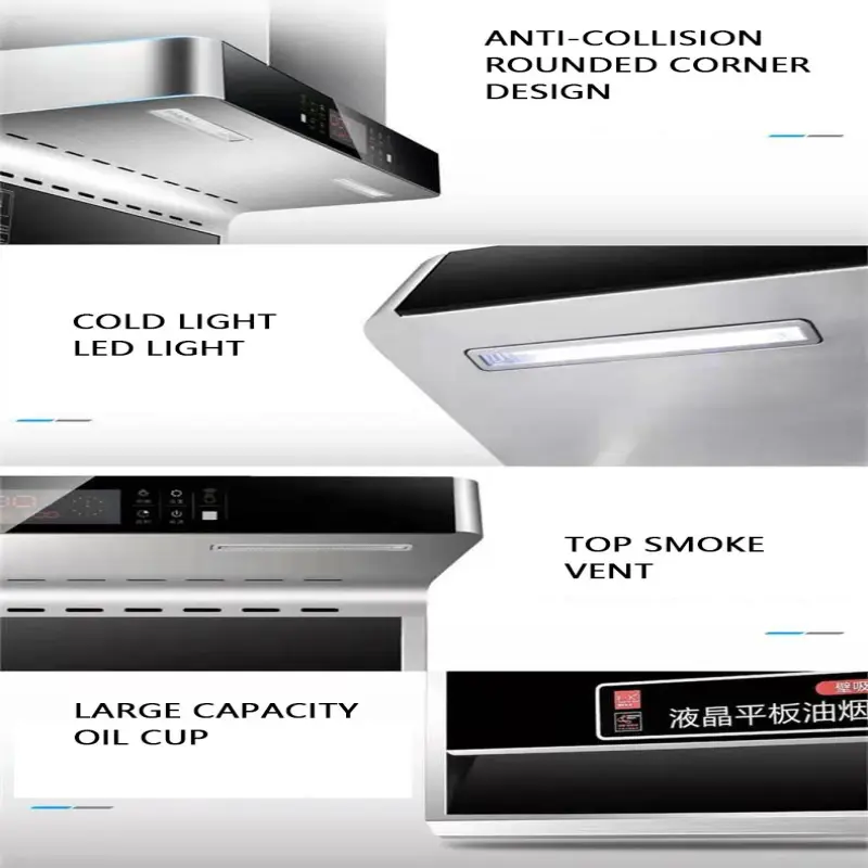 Kitchen Copper Motor Stainless Steel Screen Touch Electrical Range Hood Integrated Double Motor Range Hood SS Chimney