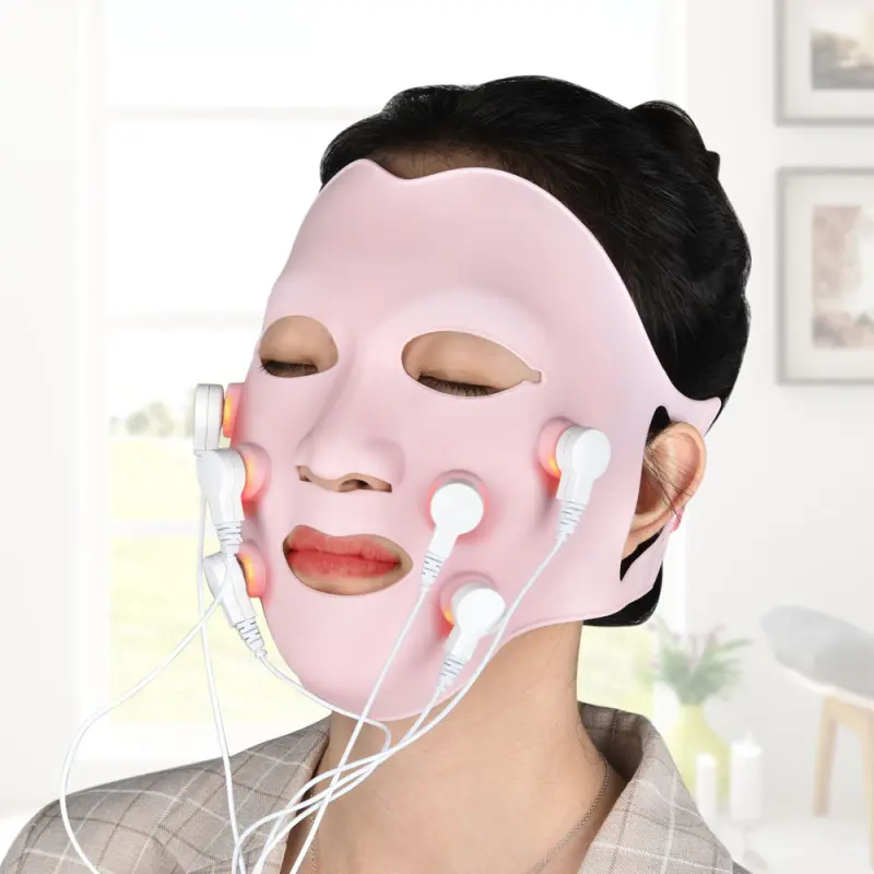 Anti Wrinkle Skin Firming Vibration Face Massager Photon Therapy Silicone LED Facial Mask with Controller