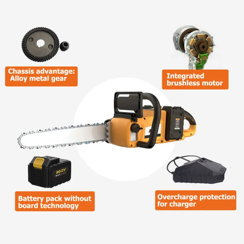 Brushless Heavy Duty Cordless Power Chain Saw Battery Electric Chain Saw Machine