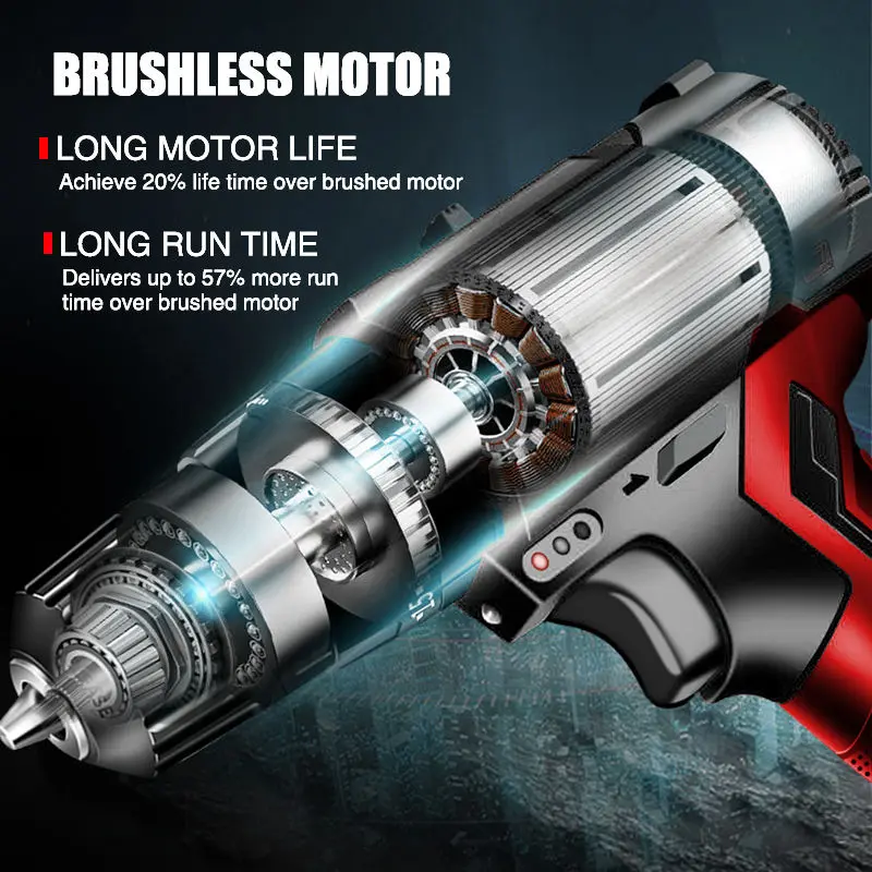 Brushless Power Craft Cordless Drill 21V Battery Electric Impact Power Drill