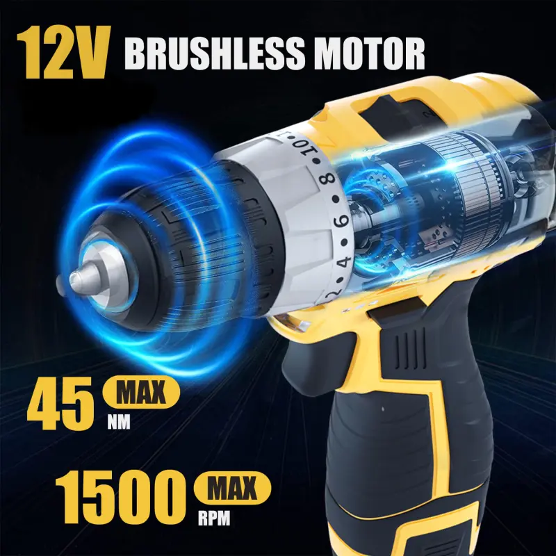 Cordless Drill Brushless Powerful Wireless Rechargeable Impact Drill