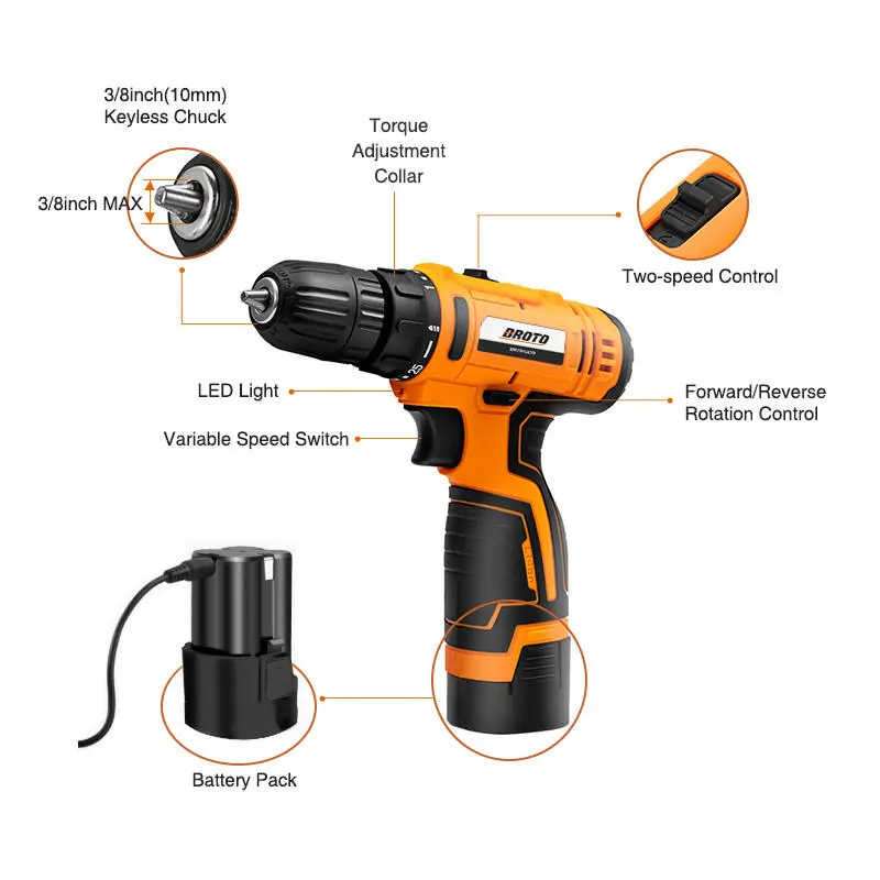 Cordless Drill 16V Battery Wireless Rechargeable Hand Drill