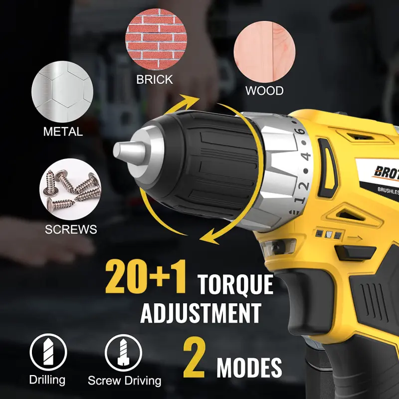 Cordless Drill Brushless Powerful Wireless Rechargeable Impact Drill