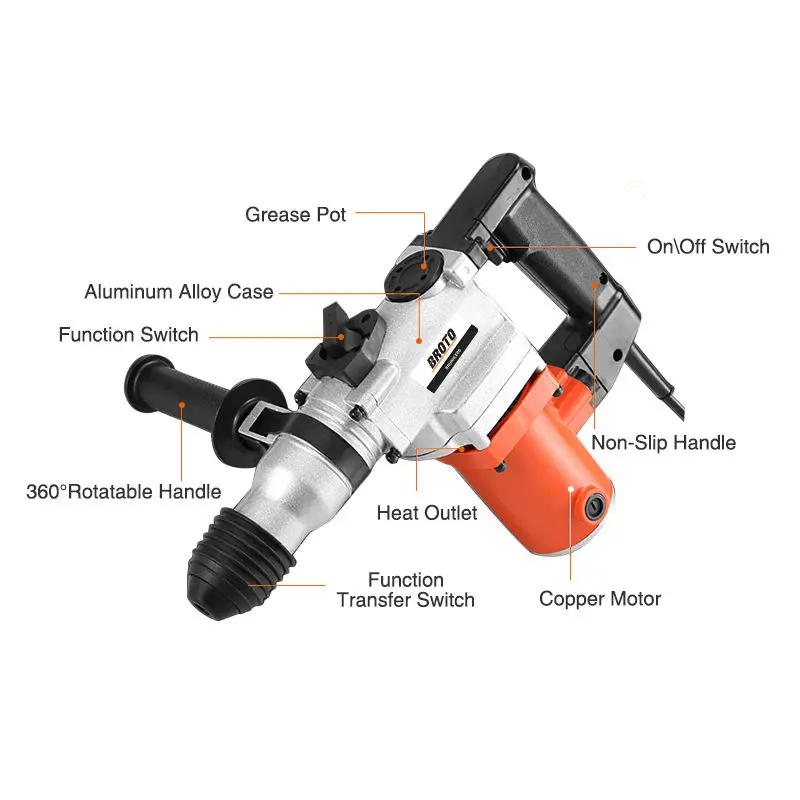 Electric Demolition Power Hammer Drill 26mm 850W SDS plus Impact Rotary With 3 Function