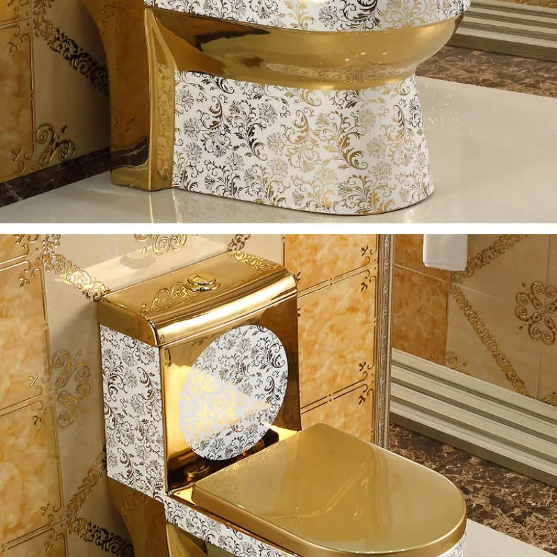Ceramic gold toilet chinese toilet seat bathroom gold toilet bowl S-trap 300mm